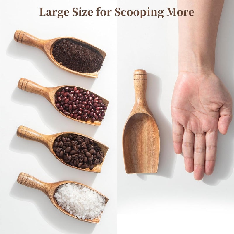 Lebami Large Wooden Coffee Scoop, 4pcs Coffee Scoops for Big Jars Canisters, Acacia Wood Ground Coffee Shovel Scooper Multipurpose, Kitchen Scooping Tool Beans Salts Spice Powder Tea Shovels - Image 4